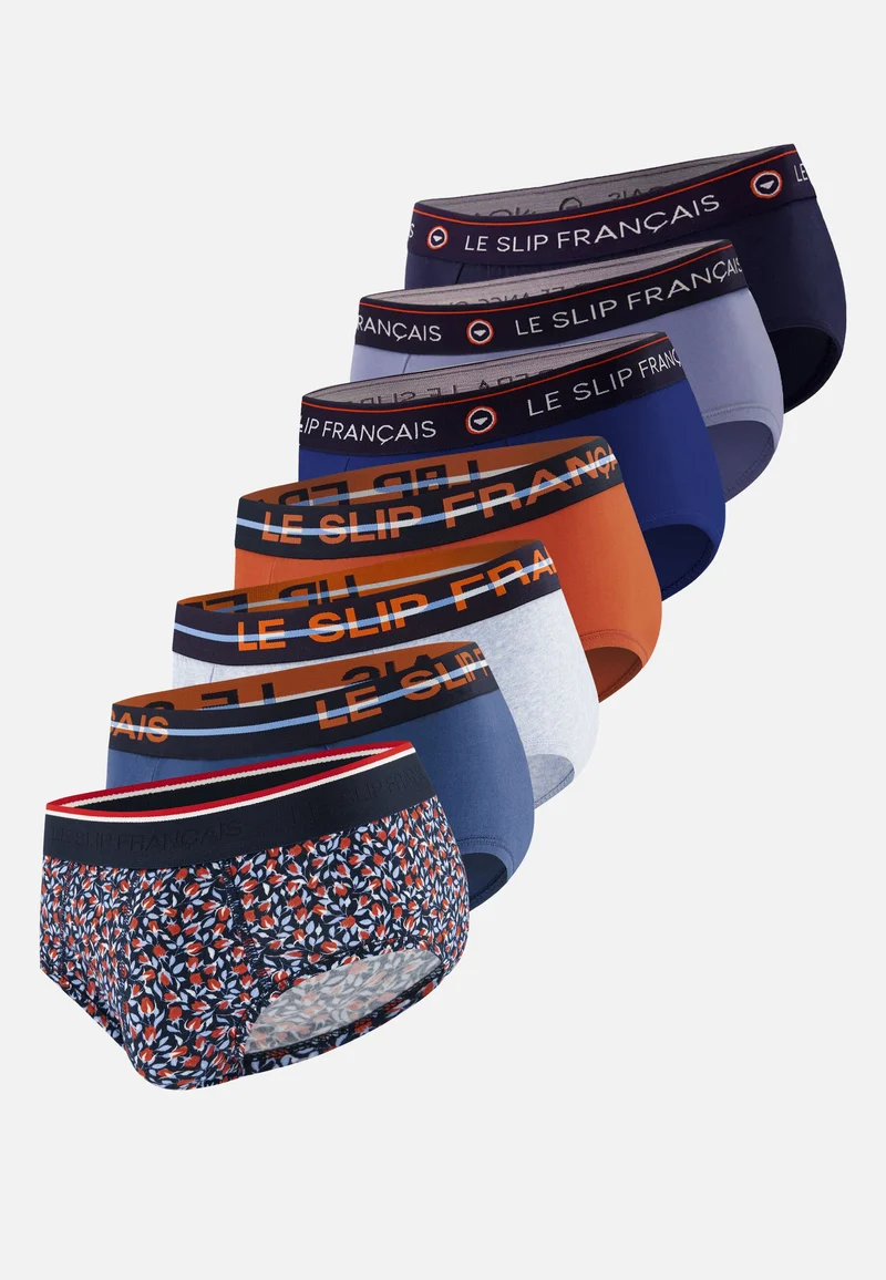 Lot de 7 slips en coton - Slips Marine Bleu Jean Indigo Roses Rouge Brique Bleu Acier Bleu Ciel