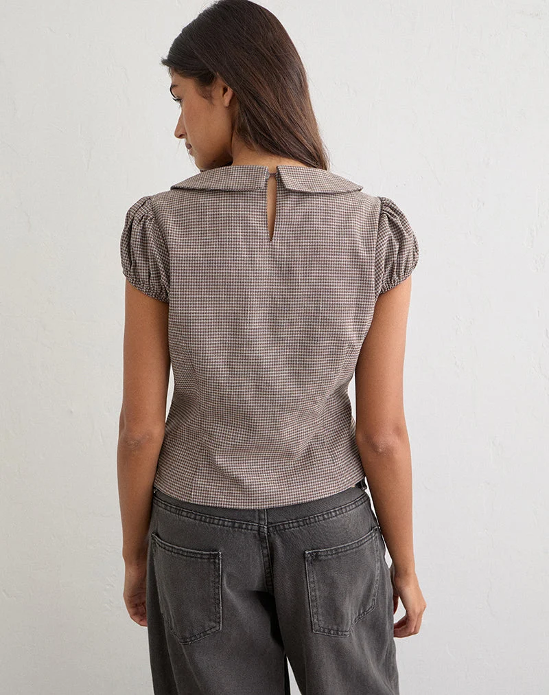 Haut Inihar à carreaux marron, coupe sur mesure