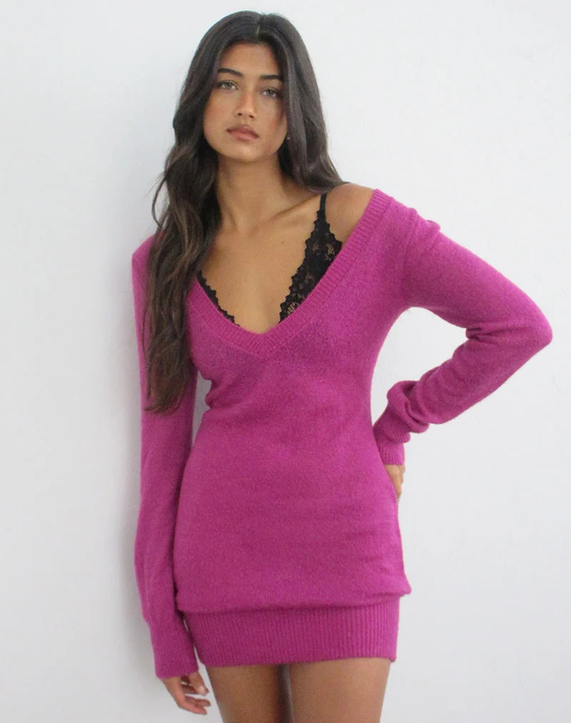 Mini-robe Haniko en maille transparente fuchsia