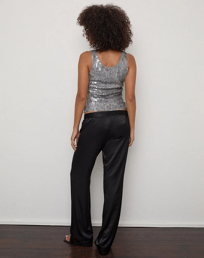 Pantalon Kasala Slim en satin noir