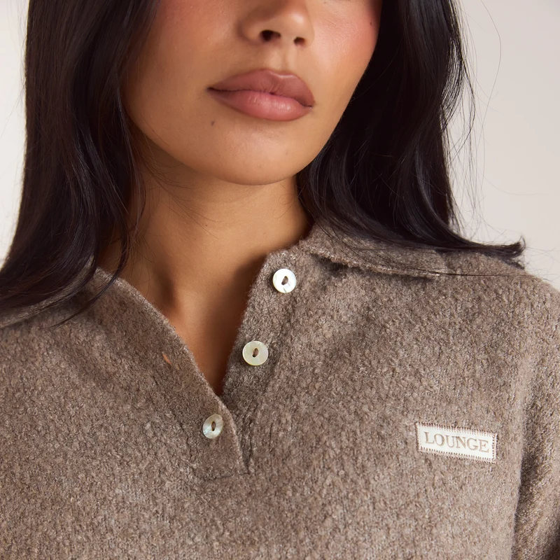 Pull Polo en Maille Bouclée - Taupe