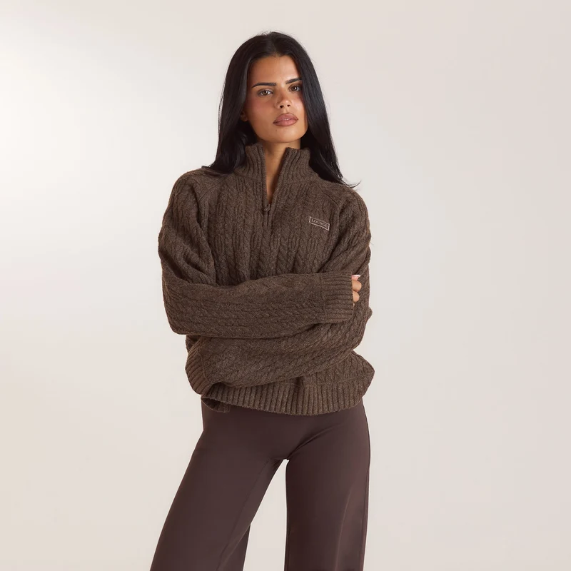 Pull en Maille à Demi-Zip - Taupe