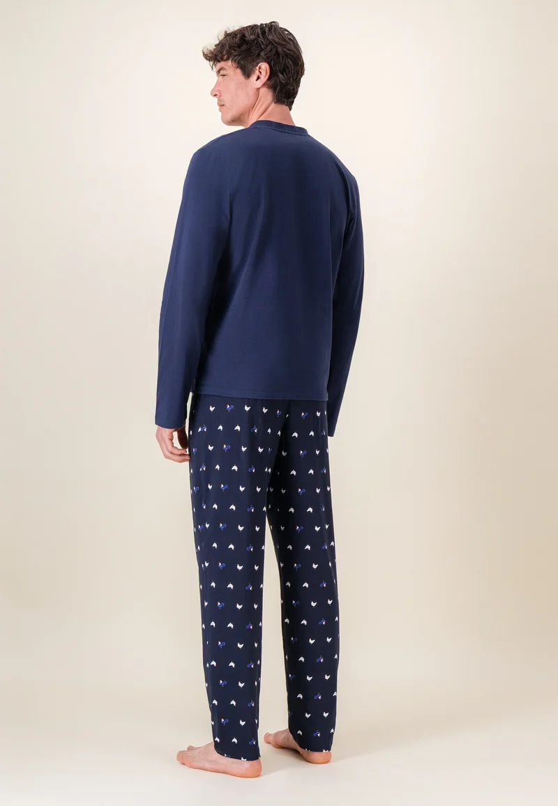 Ensemble pyjama haut et pantalon à motif coq marine en coton - Pyjama Haut Manches Longues Et Bas De Pyjama Long Tont Coq
