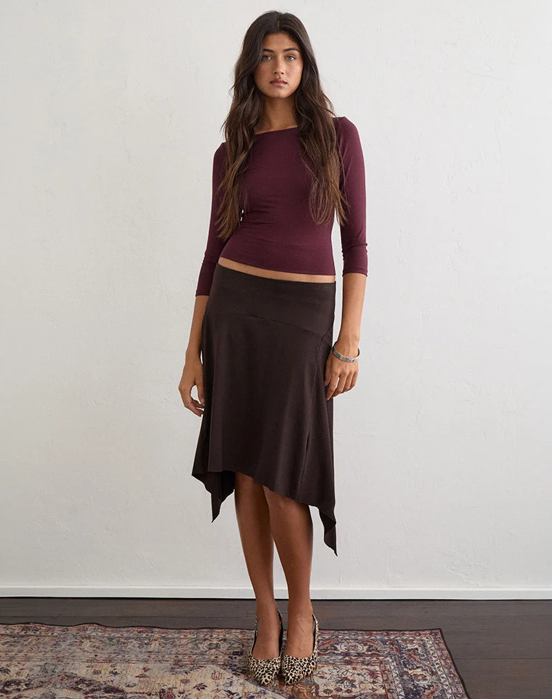 Jupe mi-longue Bilur Waterfall, couleur chocolat