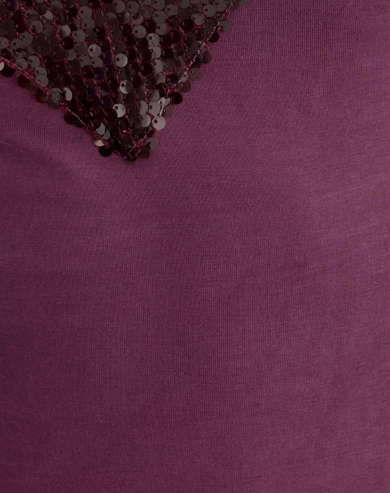 Haut Nahia avec bordure à paillettes, en cupro, violet foncé