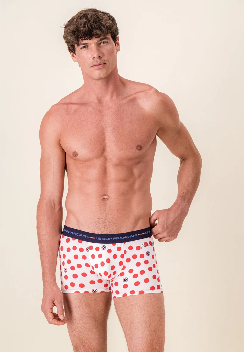 Boxer Blanc à pois rouges en coton - Redoutable Blanc À Pois Rouges Imprimé Grimpeur