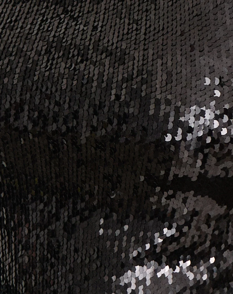 Haut à bretelles asymétriques Annie, noir à paillettes