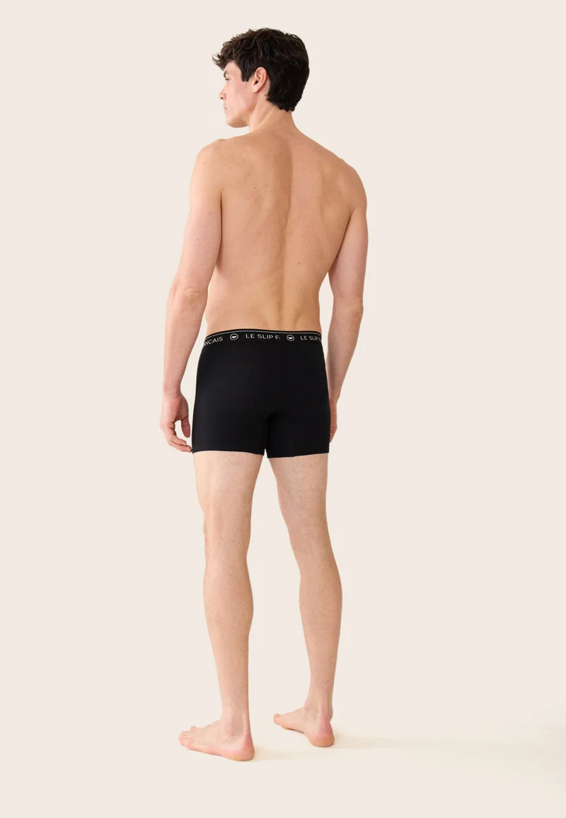 Lot de 5 boxers longs en coton - Boxers Longs Marinière Marine Indigo Noir Gris Chiné