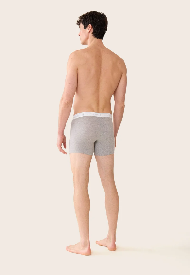 Lot de 5 boxers longs en coton - Boxers Longs Marinière Marine Indigo Noir Gris Chiné