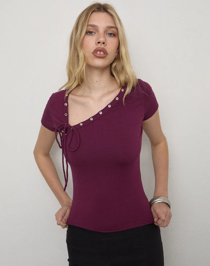 Haut à lacets Sudata en jersey de rayonne, violet foncé