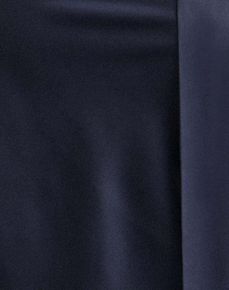 Haut dos nu asymétrique Sambara avec nœud en foulard, en satin bleu marine