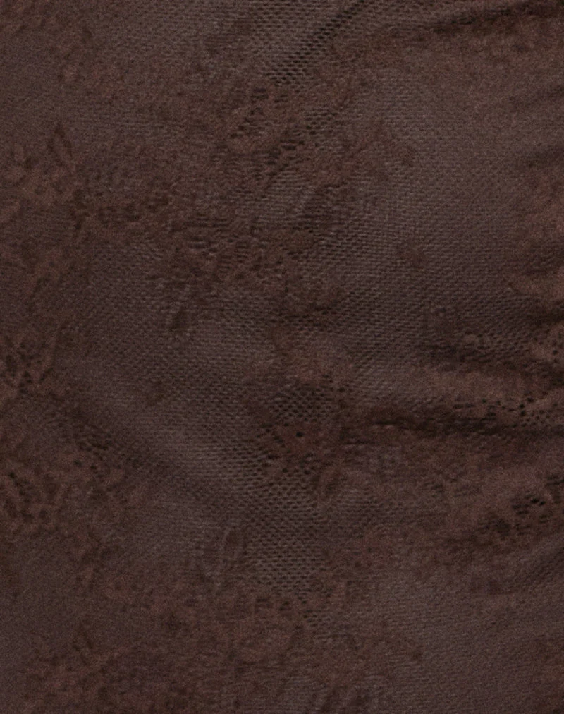 Haut Rovali à nouer dans le dos, en dentelle couleur chocolat