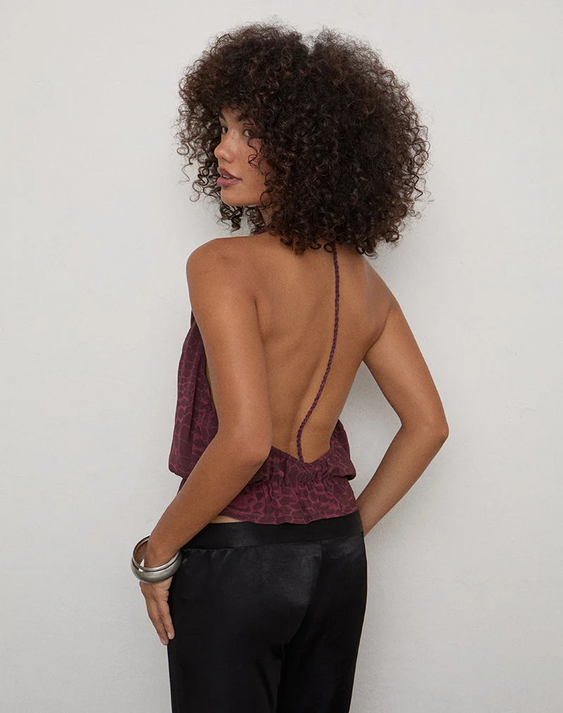 Halter-top Reo, motif serpent abstrait, couleur « Windsor Wine »