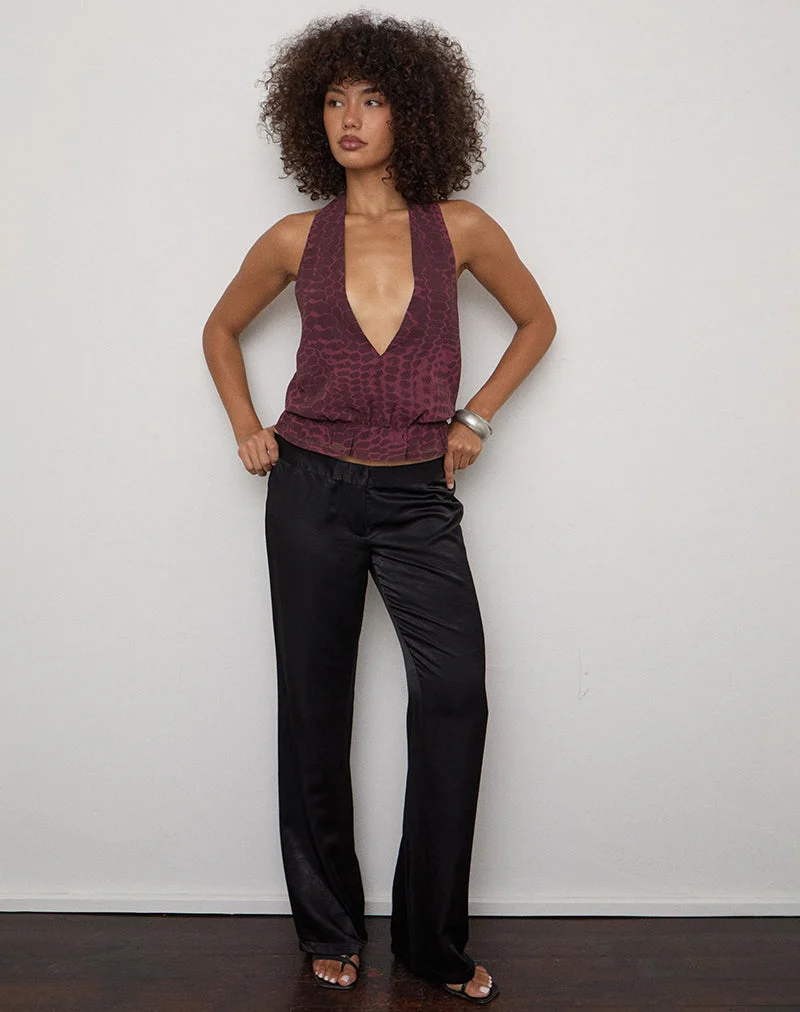 Halter-top Reo, motif serpent abstrait, couleur « Windsor Wine »