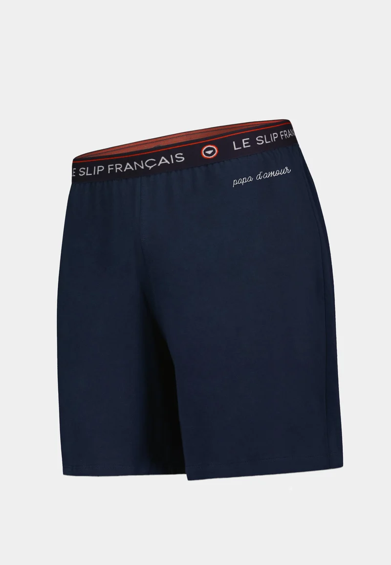 Bas de pyjama court bleu en coton - Invincible Marine Brodé Papa D'Amour