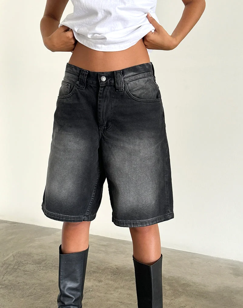 Short skater en jean taille basse, couleur « Extreme Black »