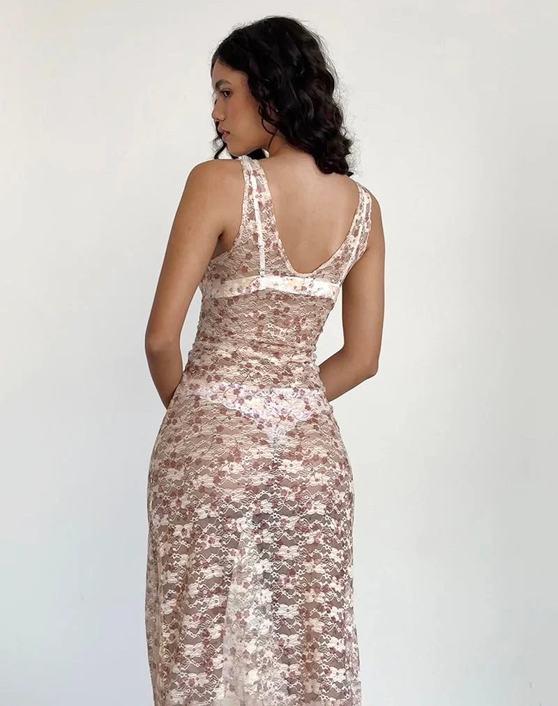 Valtheni Maxi Dress in Chic Petal Pink Lace (Robe longue en dentelle rose pétale)