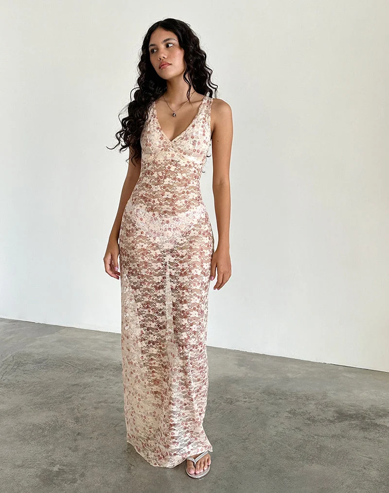 Valtheni Maxi Dress in Chic Petal Pink Lace (Robe longue en dentelle rose pétale)