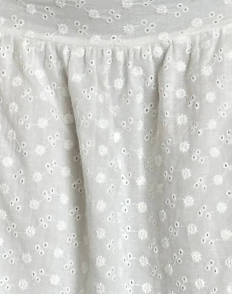 Jupe midi Aristia, broderie tissée, blanc