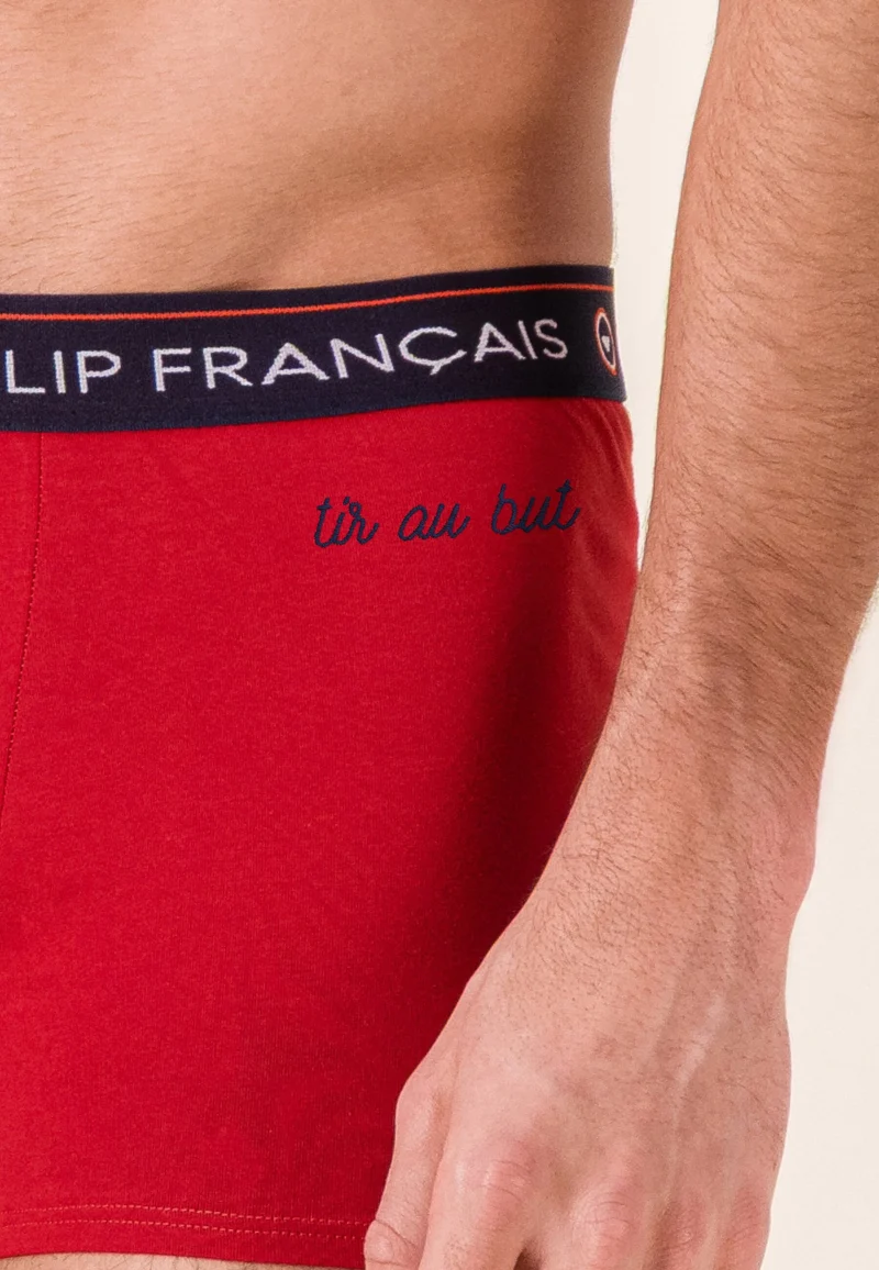 Boxer rouge en coton - Redoutable Rouge Cerise Brodé Tir Au But