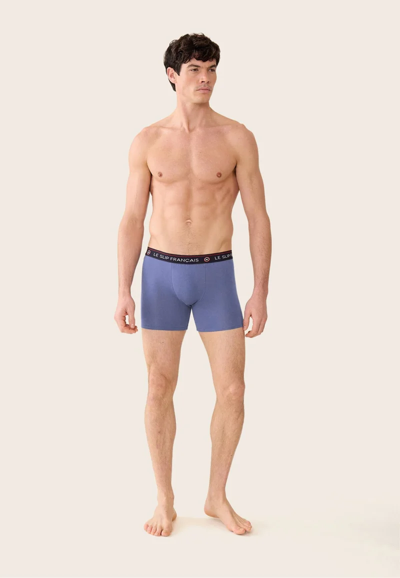 Lot de 3 boxers longs en coton - Boxers Longs Marine Bleu Jean Noir