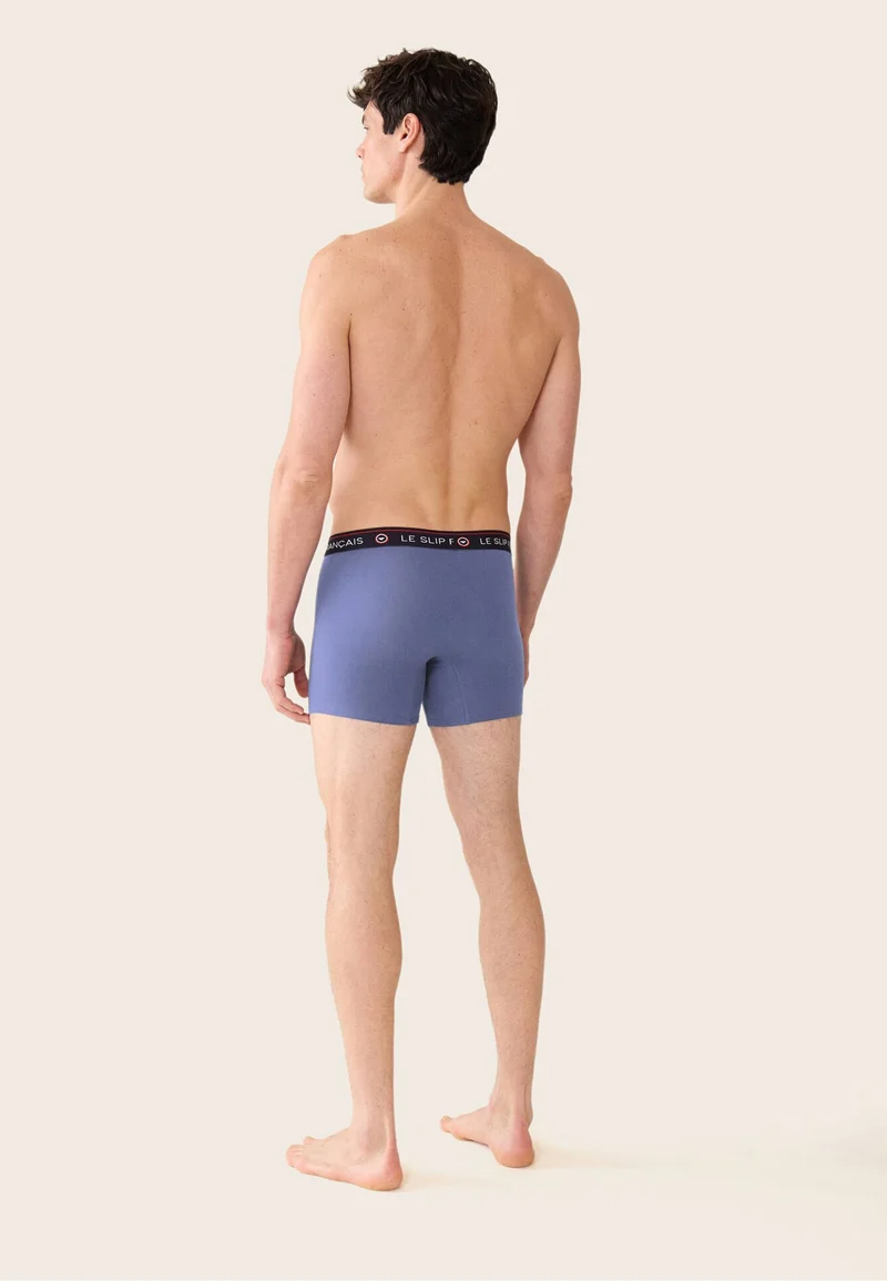 Lot de 3 boxers longs en coton - Boxers Longs Marine Bleu Jean Noir