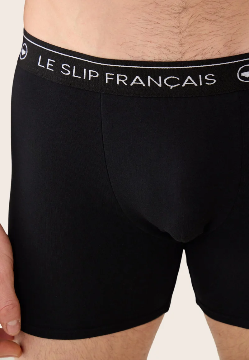Lot de 3 boxers longs en coton - Boxers Longs Marine Bleu Jean Noir