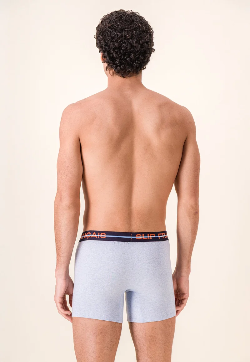 Lot de 2 boxers longs en coton - Boxers Longs Bleu Ciel Chiné Marine
