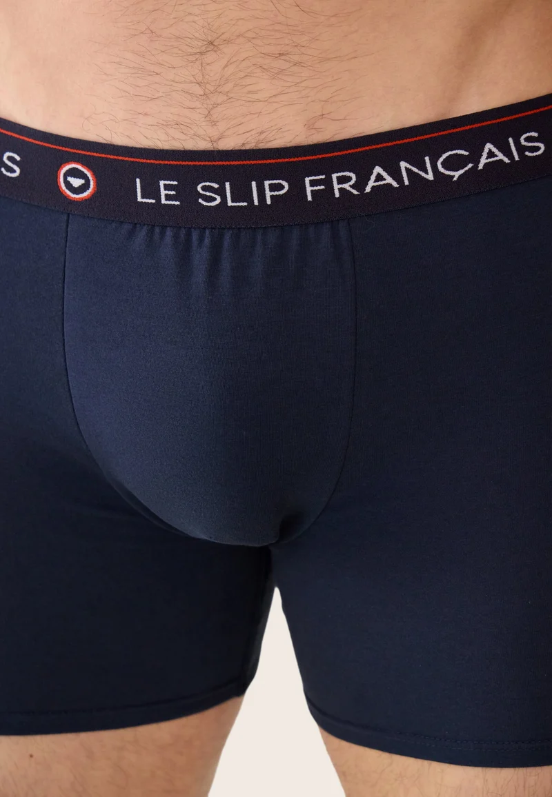Lot de 2 boxers longs en coton - Boxers Longs Bleu Ciel Chiné Marine