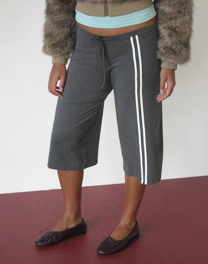 Pantalon Mino Capri gris anthracite avec bordure blanc cassé