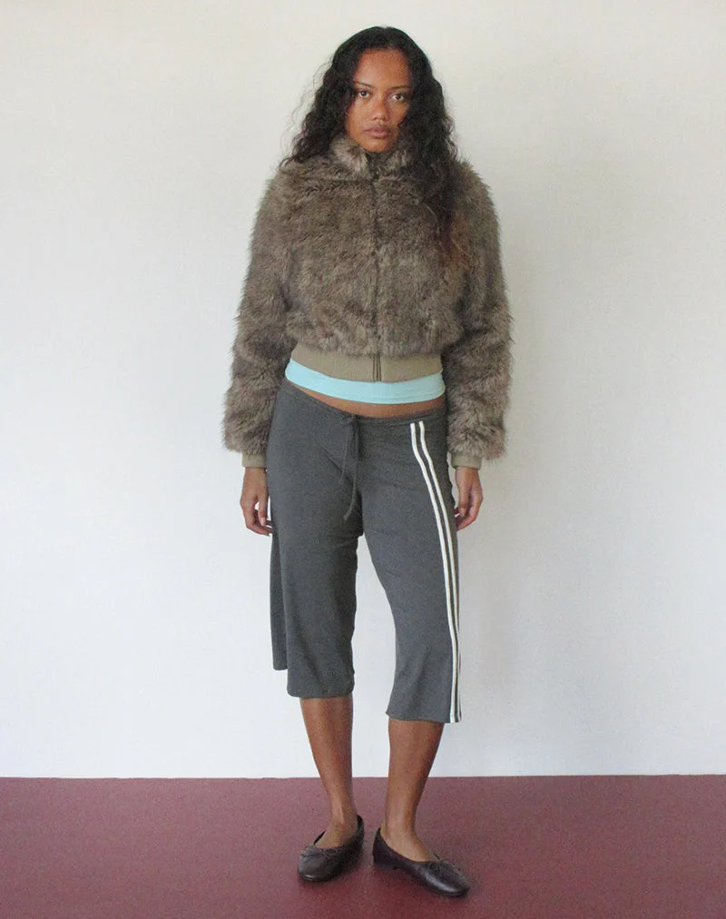 Pantalon Mino Capri gris anthracite avec bordure blanc cassé