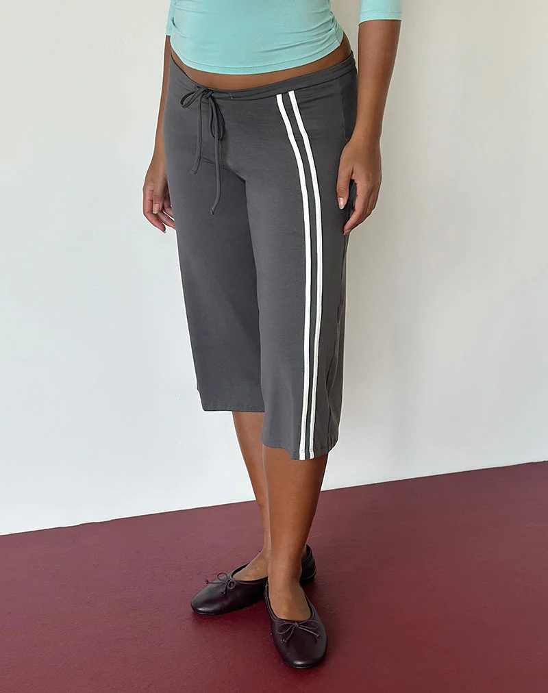 Pantalon Mino Capri gris anthracite avec bordure blanc cassé
