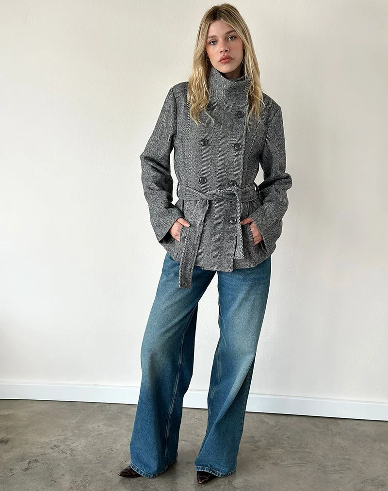 Manteau Resari à double boutonnage en tweed noir et blanc