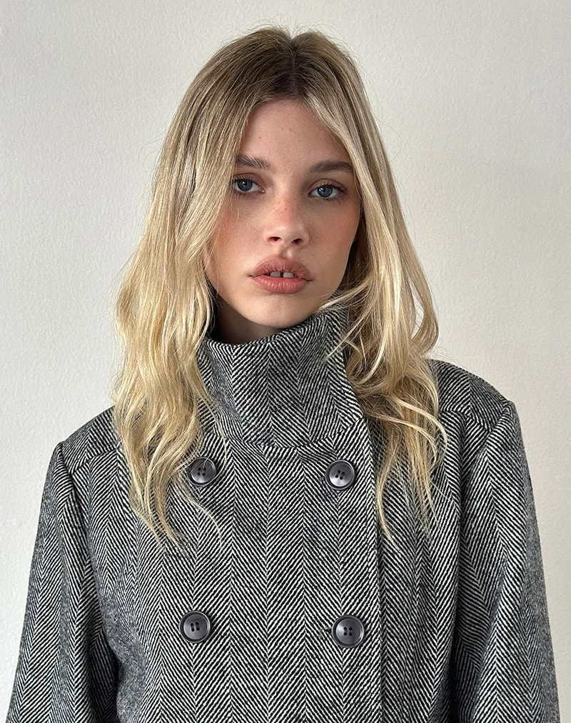 Manteau Resari à double boutonnage en tweed noir et blanc