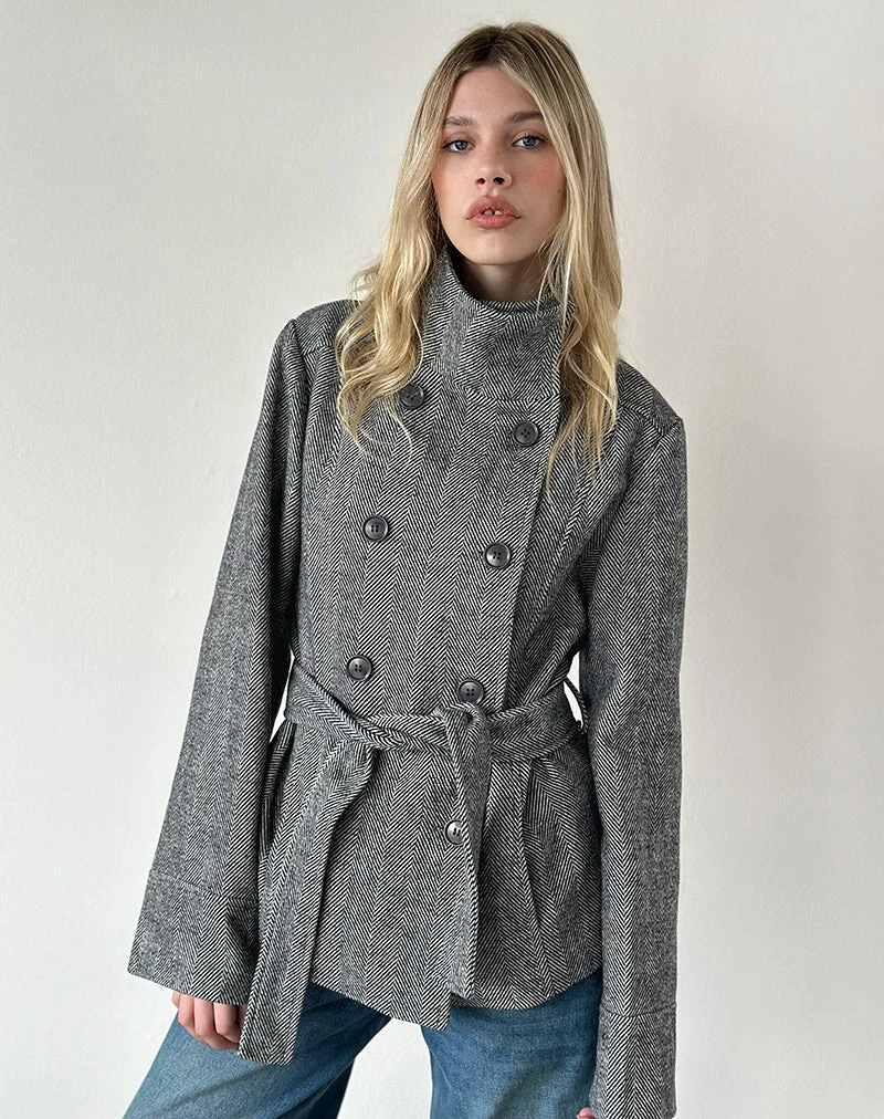 Manteau Resari à double boutonnage en tweed noir et blanc
