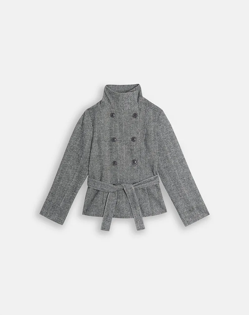 Manteau Resari à double boutonnage en tweed noir et blanc
