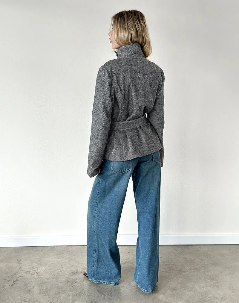 Manteau Resari à double boutonnage en tweed noir et blanc