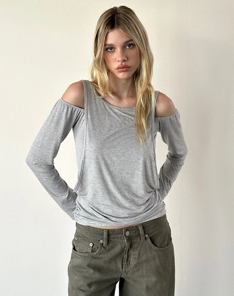 Haut Roras en viscose et élasthanne gris chiné