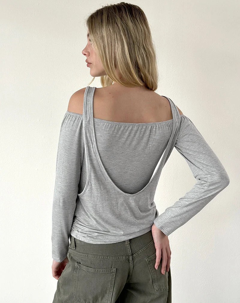 Haut Roras en viscose et élasthanne gris chiné