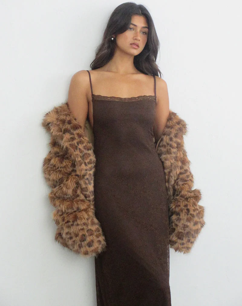 Robe longue Madrid en dentelle couleur chocolat