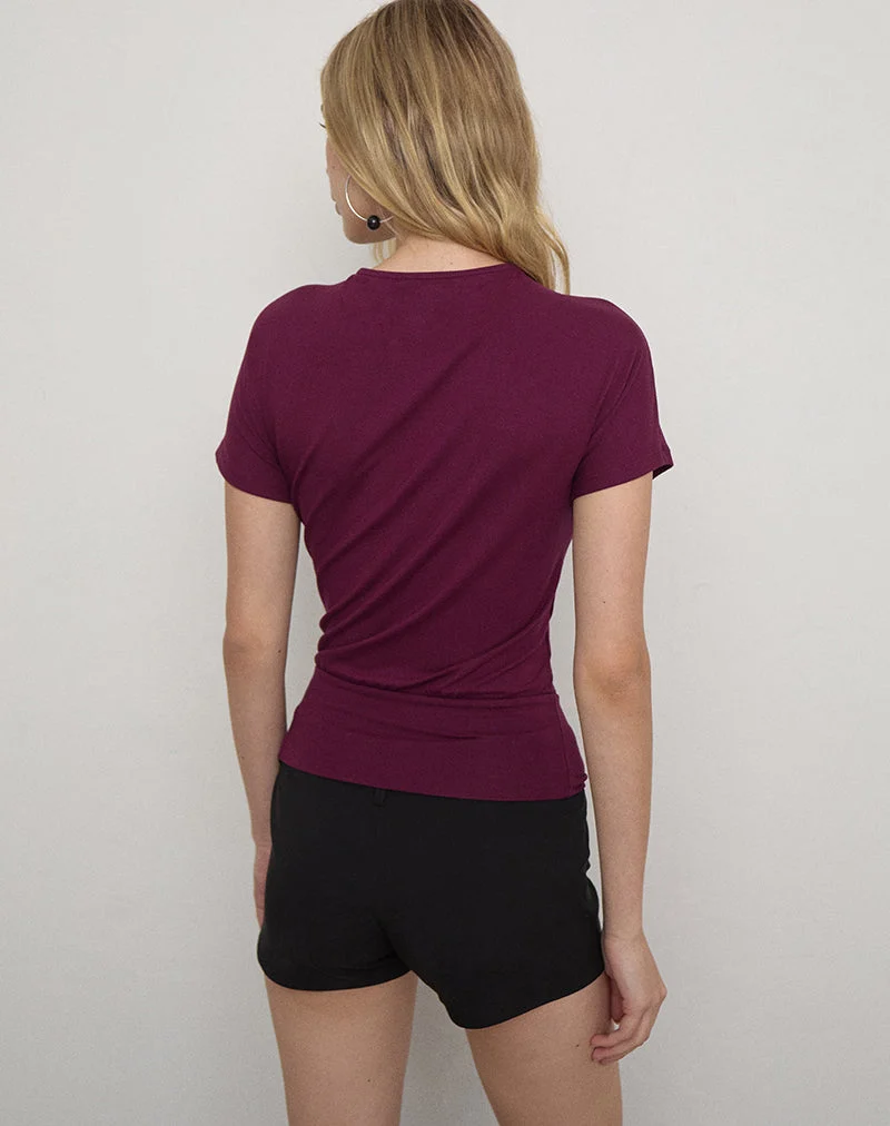 Haut Krystle à grande ouverture en forme de trou de serrure, couleur violet foncé