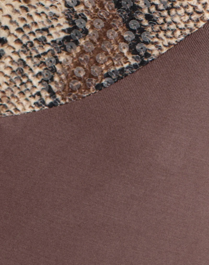 Haut Kiara en cupro marron avec bordure serpent en paillettes