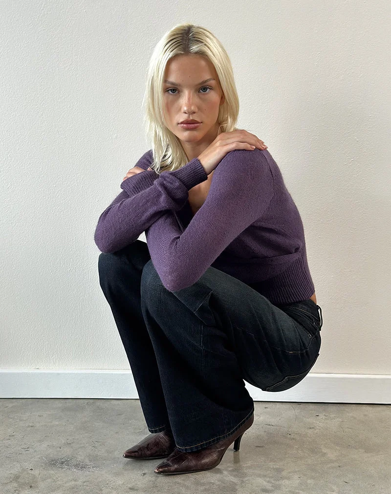 Haut croisé Nilza en maille violet foncé