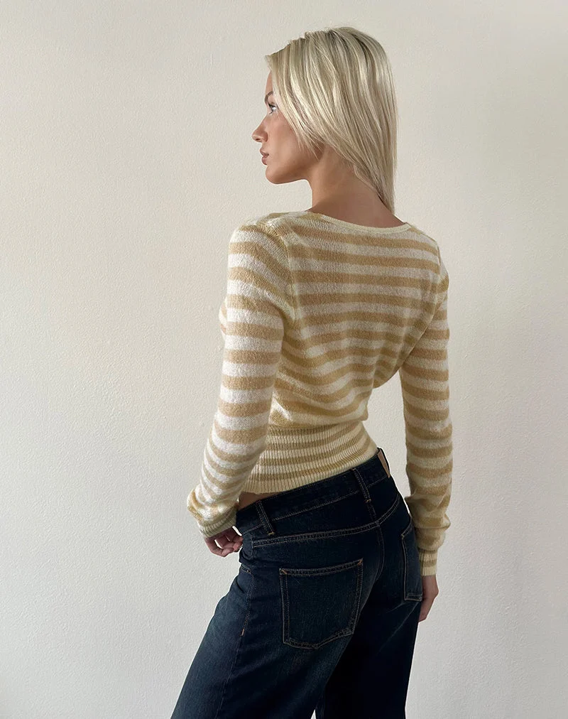 Haut croisé Nilza en maille à rayures classiques, couleur crème naturel