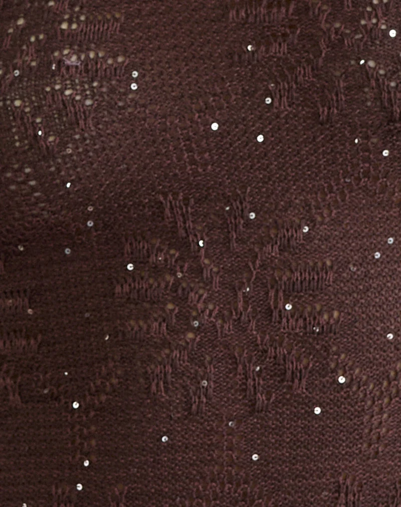 Haut Masina à ourlet frangé en maille à paillettes marron