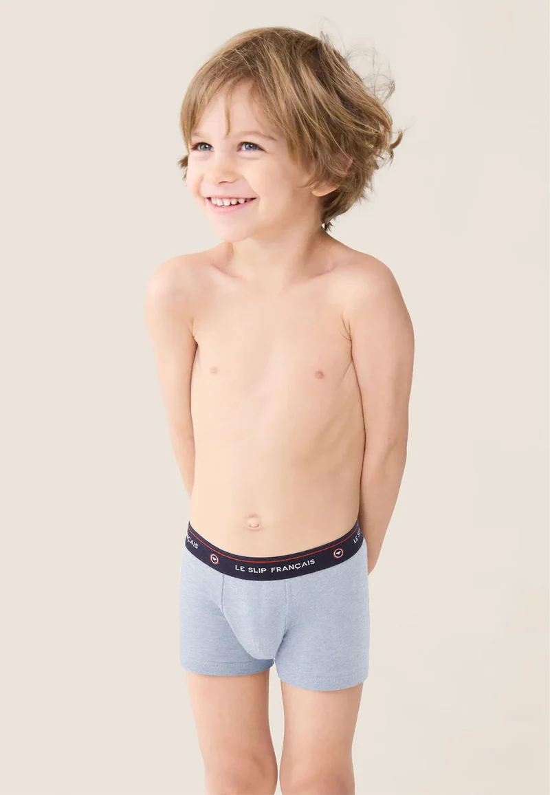 Lot de 5 boxers enfant en coton - Boxers Blanc Bleu Ciel Chiné Rayures Coq Marine Bleu Jean