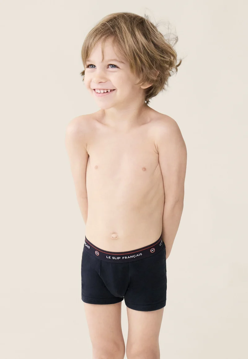 Lot de 3 boxers enfant en coton - Boxers Marine Rayures Coq Acier Bleu Ciel Chiné