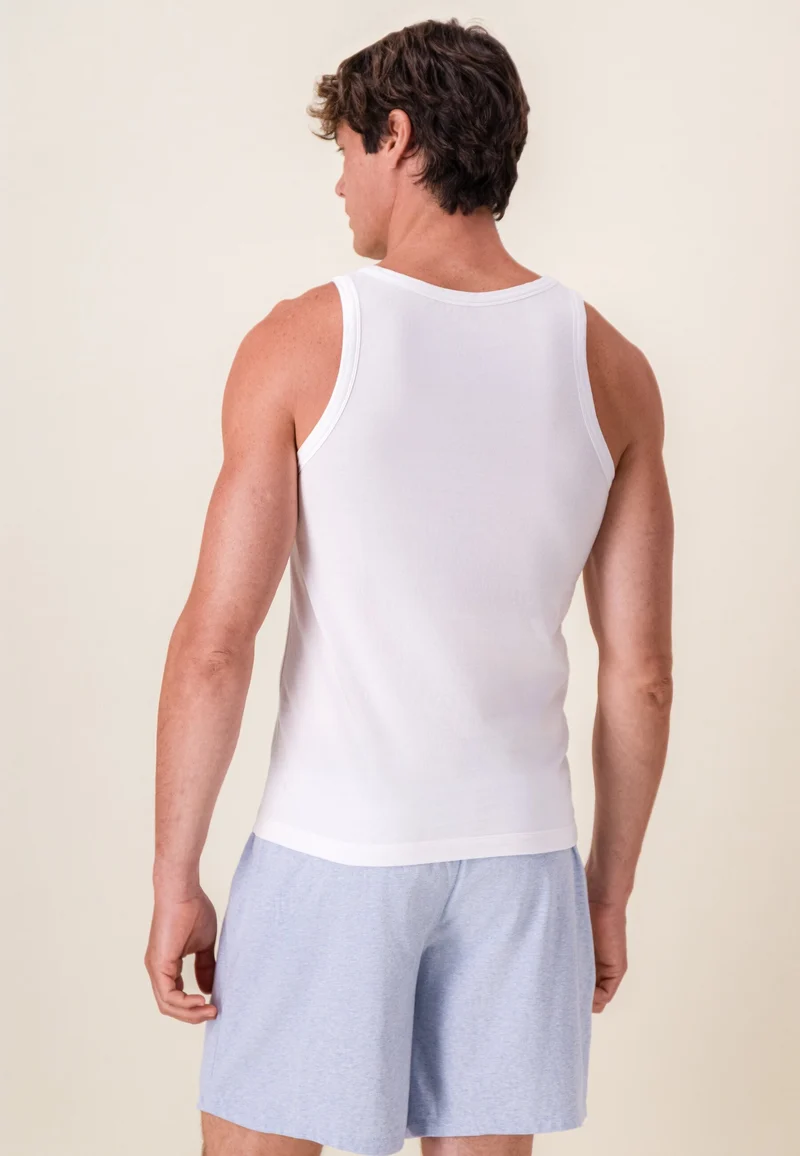 Ensemble pyjama débardeur et short en coton - Pyjama Haut Sans Manches Fulminant Blanc Et Bas De Pyjama Court Invincible Bleu Ciel Chiné