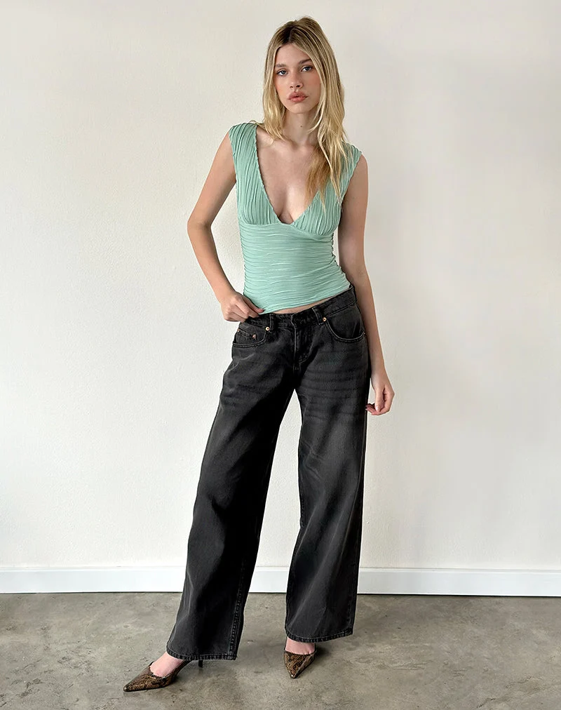 Haut plongeant Ekila en jersey texturé bleu sarcelle