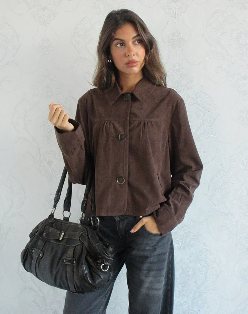 Veste à col Toba en velours côtelé marron foncé